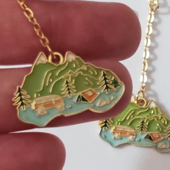 Earrings Camping van life nature handmade mountains Forrest enamel unique - Picture 6 of 11